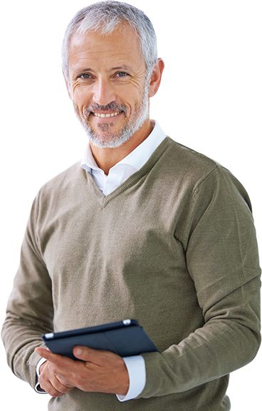 male customer smiling with arms crossed