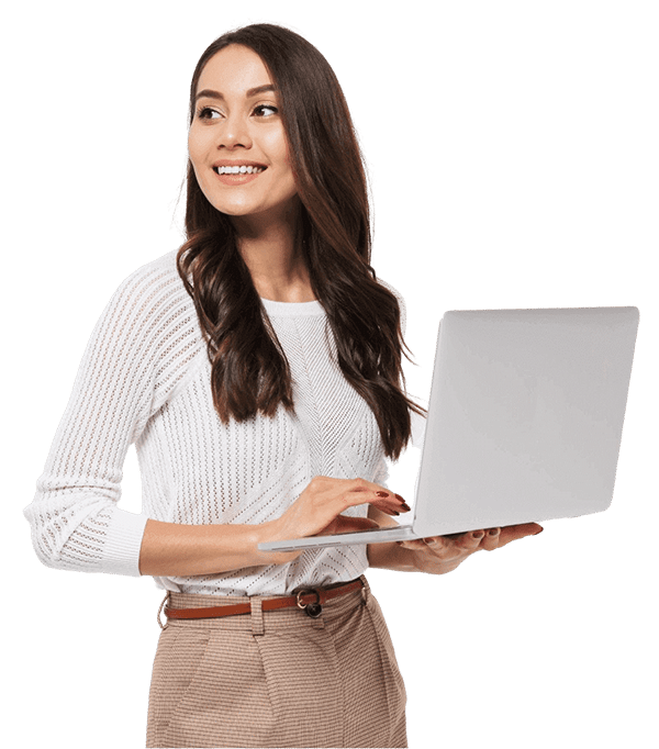 woman checking customer insights on her laptop